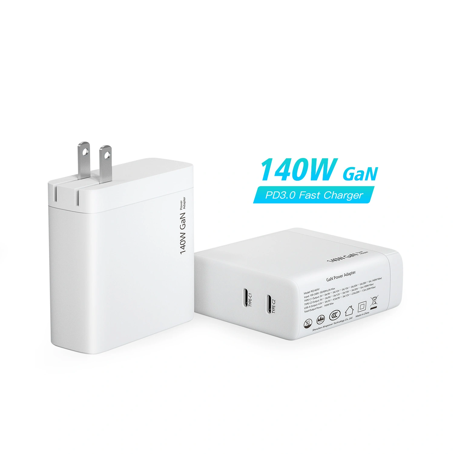 140W dual usb c port PD Charger US plug foldable
