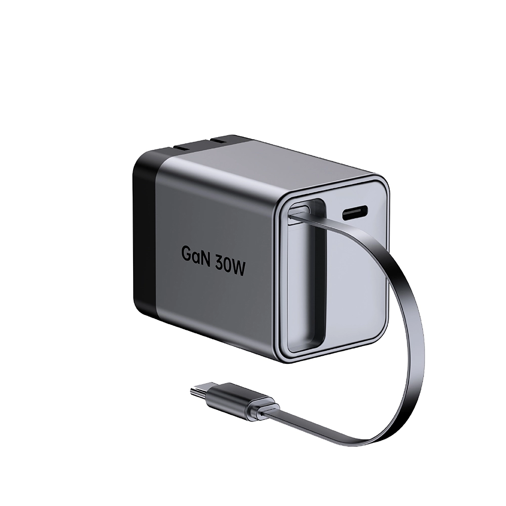 30W US plug foldable quick Charger with Retractable usb c cable