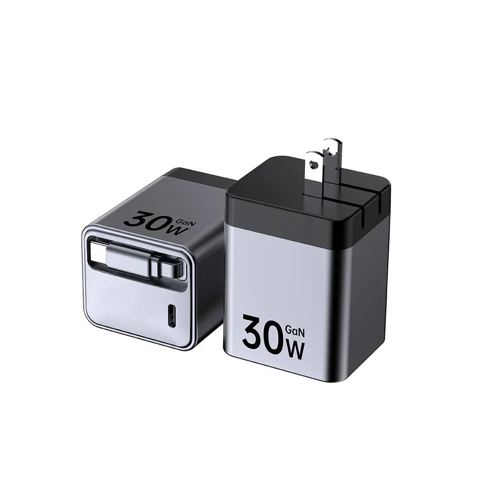 30W Quick Charger with Retractable Type C Cable