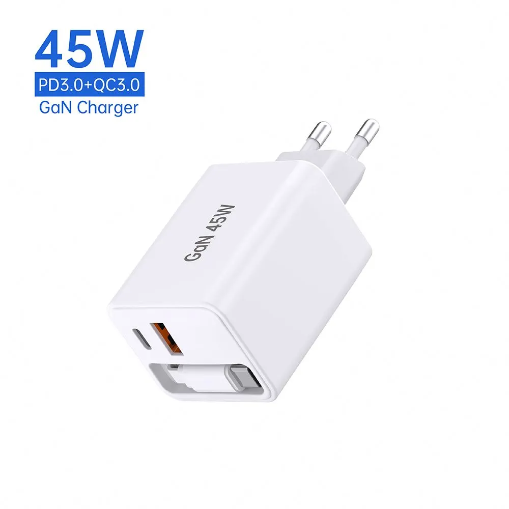 45W EU AC Plug PD Charger with retractable type c Cable