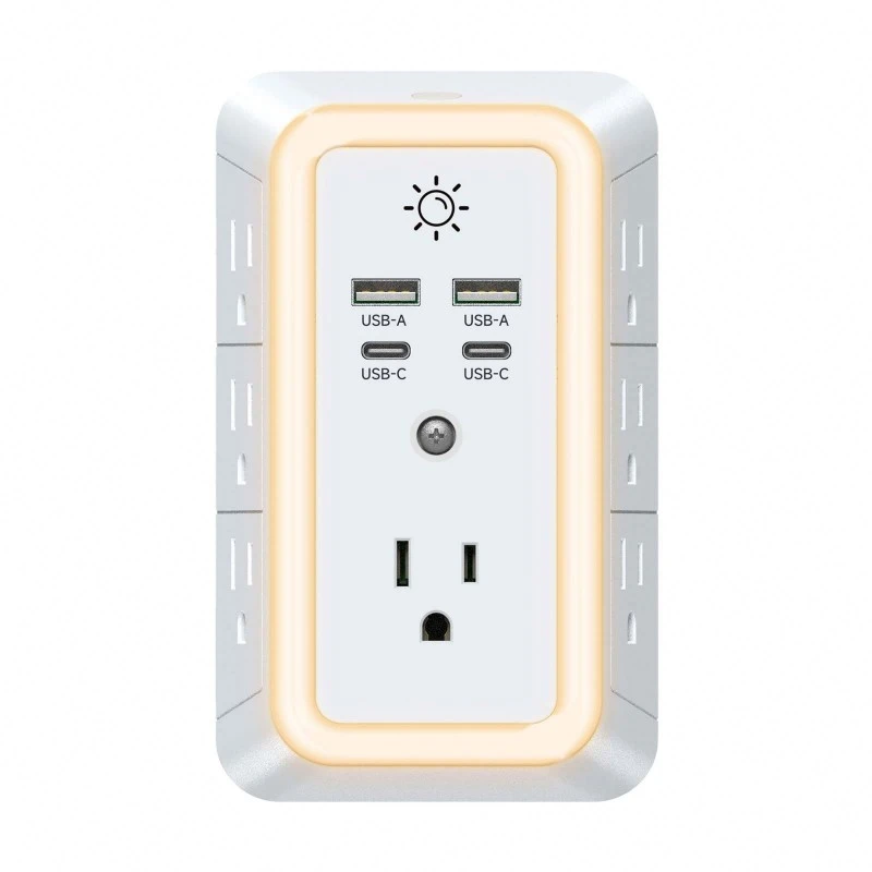 7-Outlet US Power Strip with LED Night Light
