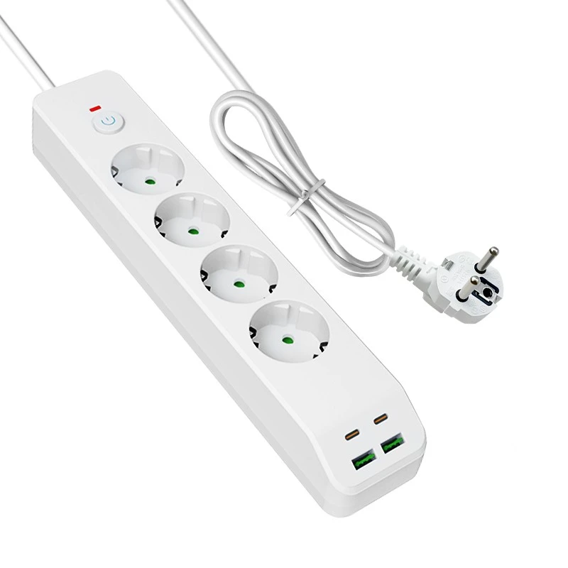 Fast Charging EU Power Strip with 4 AC and 4 USB