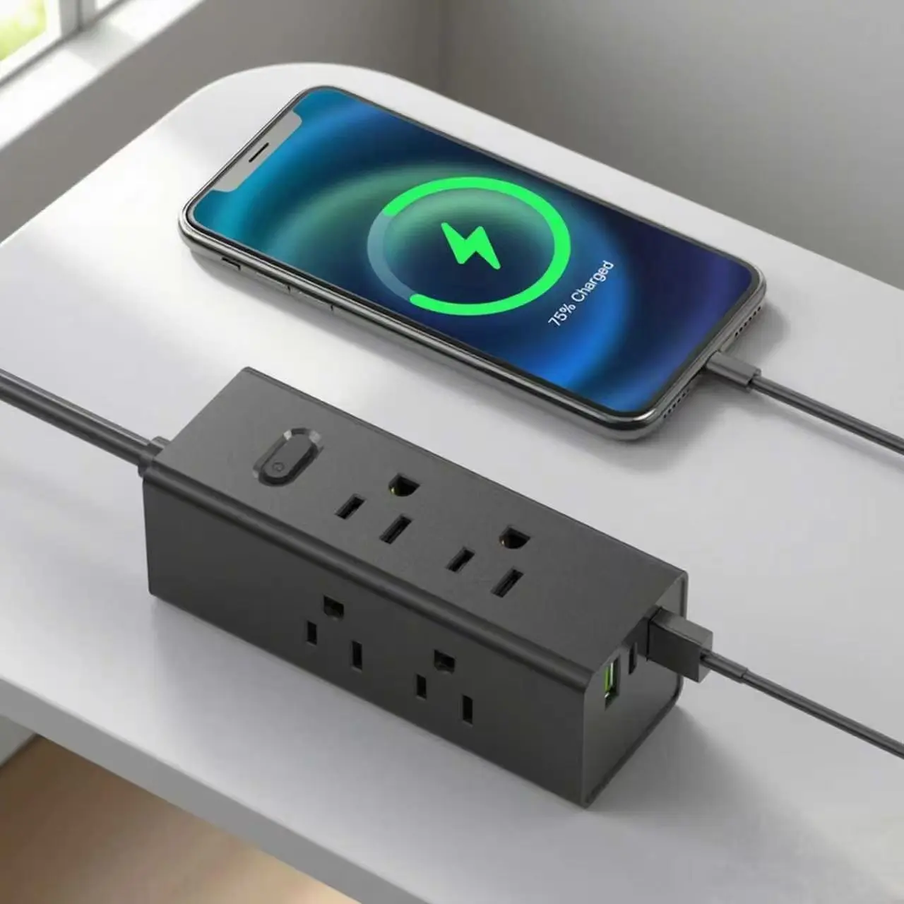 US Power Strip with USB Flat Plug Extension Cord Travel Power Strip